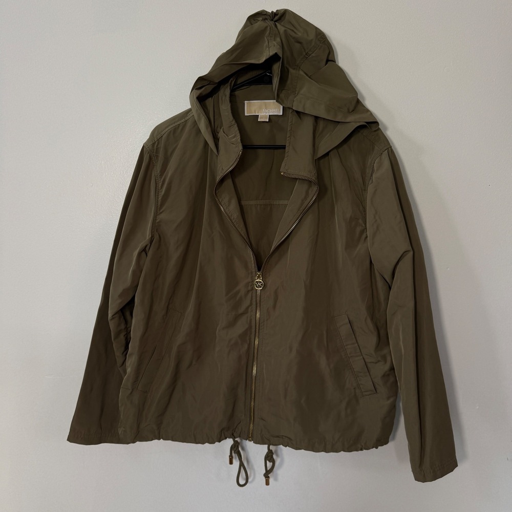 Michael Kors Hooded Anorak Jacket Olive Green Nylon Women Medium